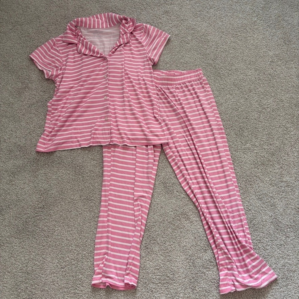 Draper James Pajama Set Womens S Pink Striped Button Up Lightweight Coquette